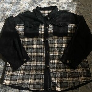 Black and White Plaid Shacket with Flannel details
